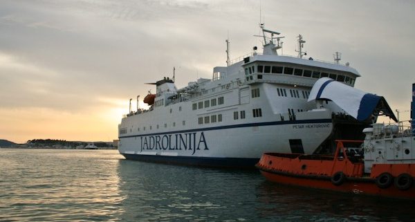 A Jadrolinija ferry docking at Vis Town