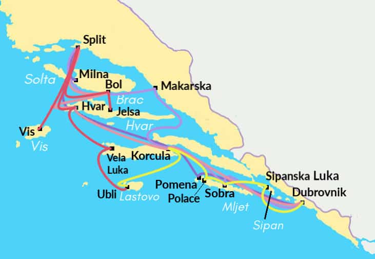 Croatia Ferries Map South Adriatic