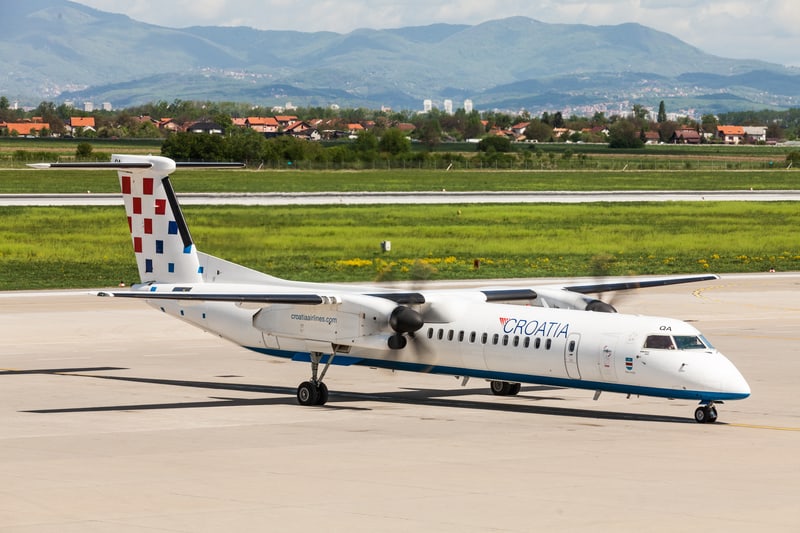 Croatia Airlines Dash-8 Plane at Zagreb Airport