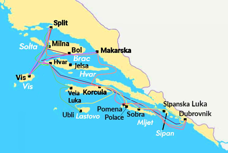 Croatia Ferries Map - Southern Adriatic