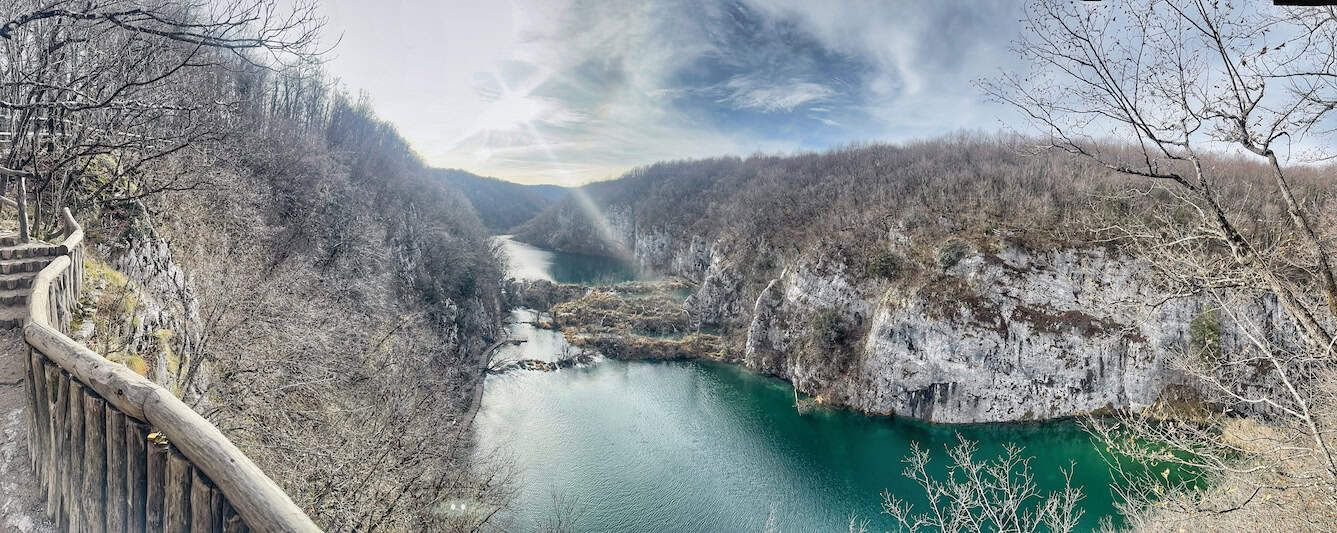 A panoramic view of the Plitvice Lakes