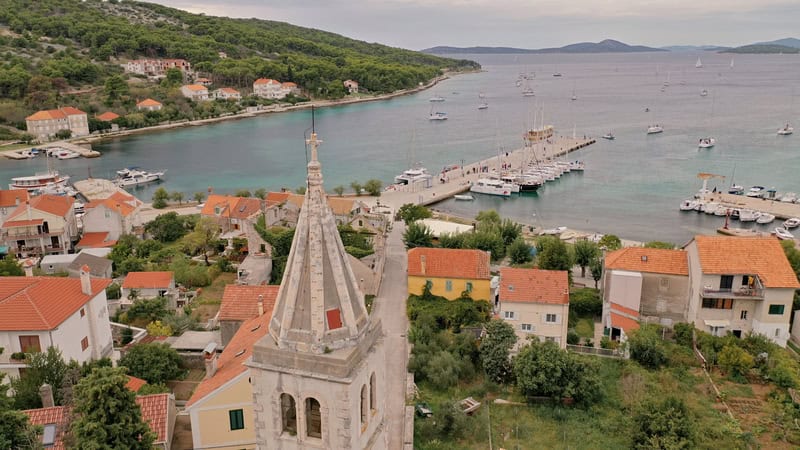 An aerial view of the main settlement on the island of Zlarin