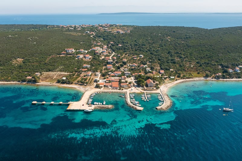 An aerial view of Premuda island, showing its narrowness